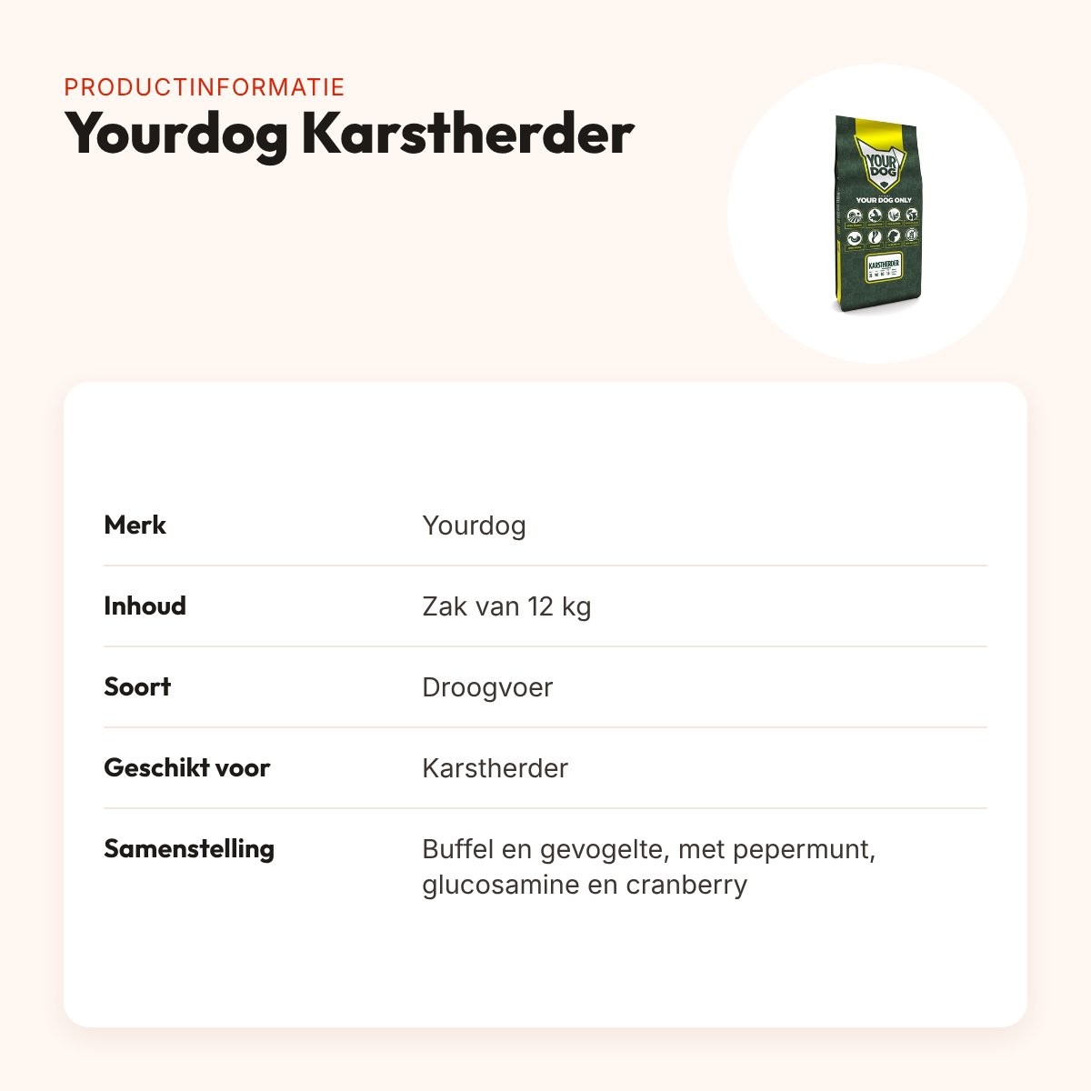 Yourdog hondenvoer Karstherder 12 kg – buffel en gevogelte – productinformatie