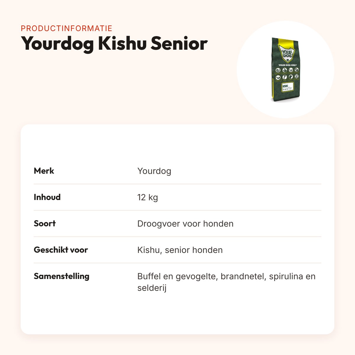 Yourdog hondenvoer Kishu Senior 12 kg – buffel en gevogelte – productinformatie