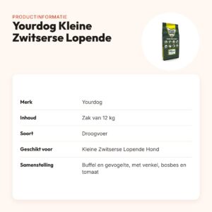 Yourdog hondenvoer Kleine Zwitserse Lopende Hond 12 kg – buffel en kip – productinformatie