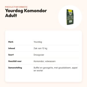 Yourdog hondenvoer Komondor Adult 12 kg – buffel en gevogelte – productinformatie