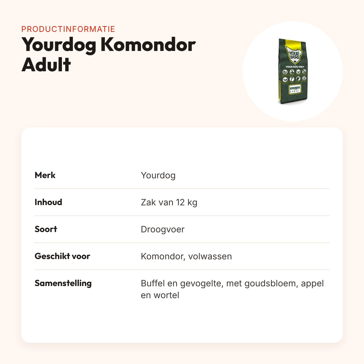 Yourdog hondenvoer Komondor Adult 12 kg – buffel en gevogelte – productinformatie