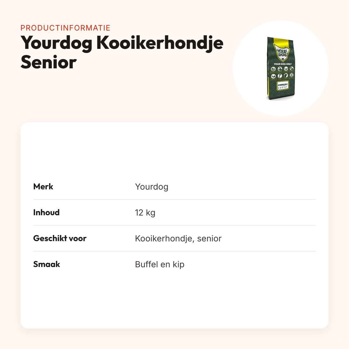 Yourdog hondenvoer Kooikerhondje Senior 12 kg – buffel en kip – productinformatie