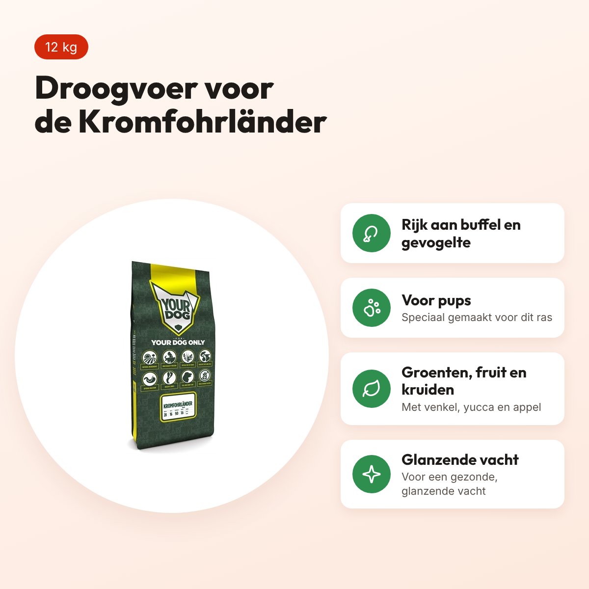 Yourdog hondenvoer Kromfohrländer Pup 12 kg – buffel en gevogelte – voordelen