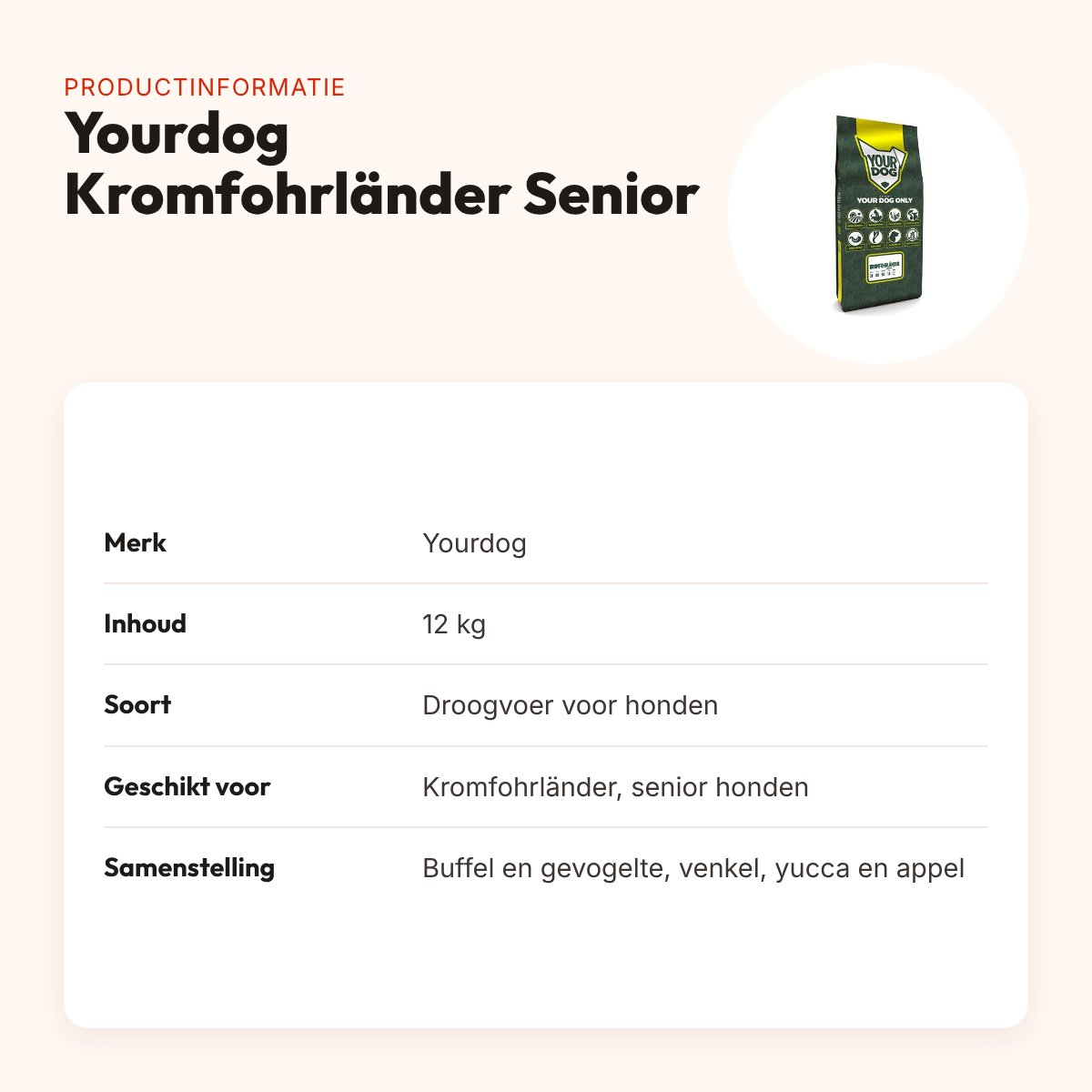 Yourdog hondenvoer Kromfohrländer Senior 12 kg – buffel en gevogelte – productinformatie