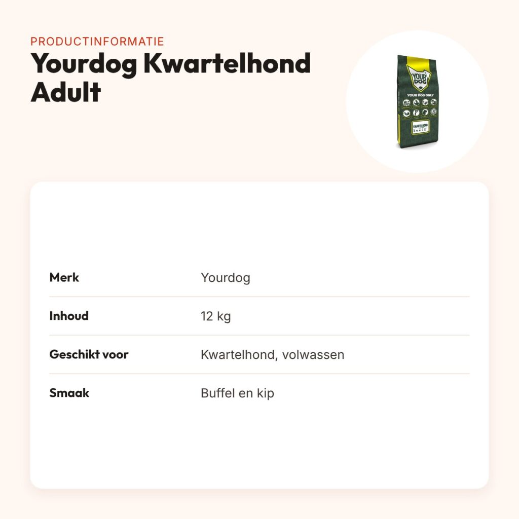 Yourdog hondenvoer Kwartelhond Adult 12 kg – buffel en kip – productinformatie