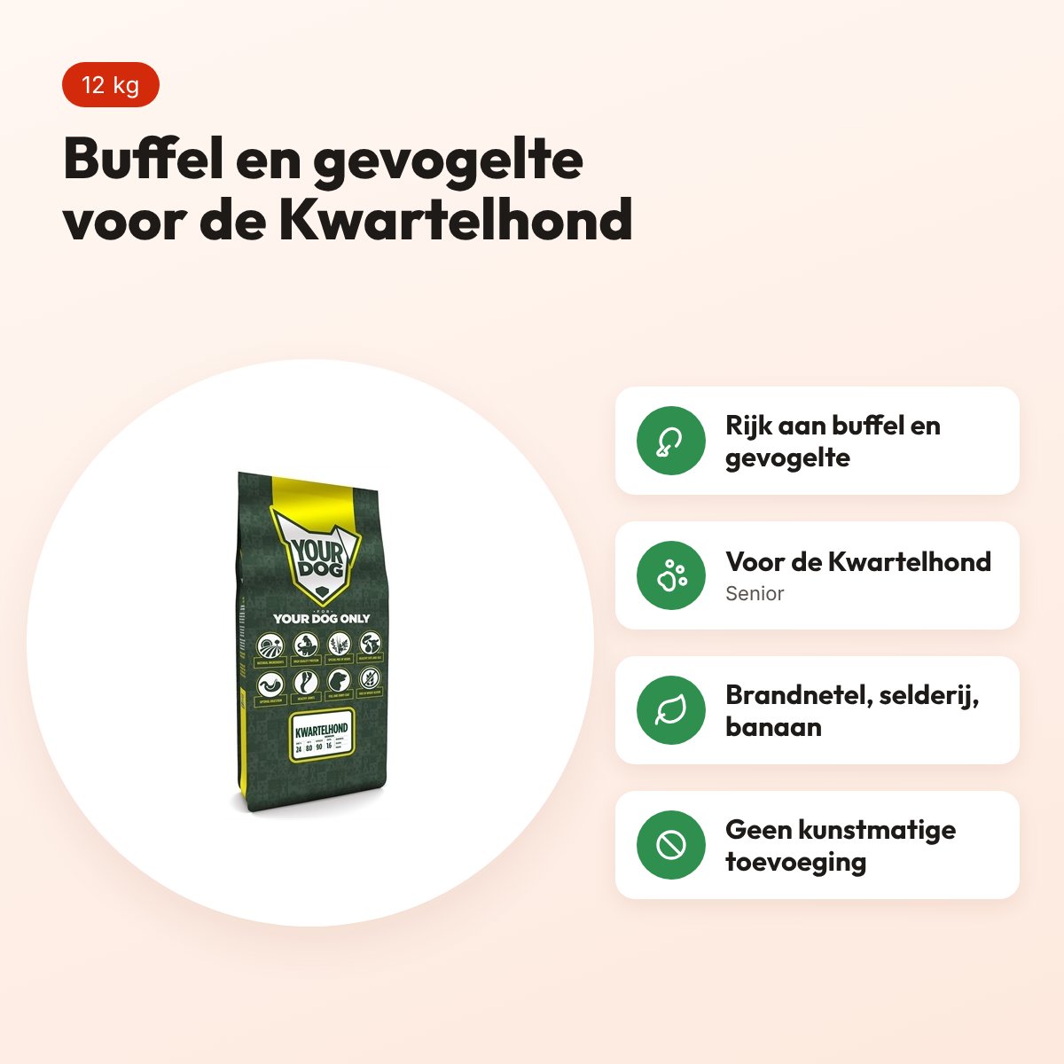 Yourdog hondenvoer Kwartelhond Senior 12 kg – buffel en gevogelte – voordelen