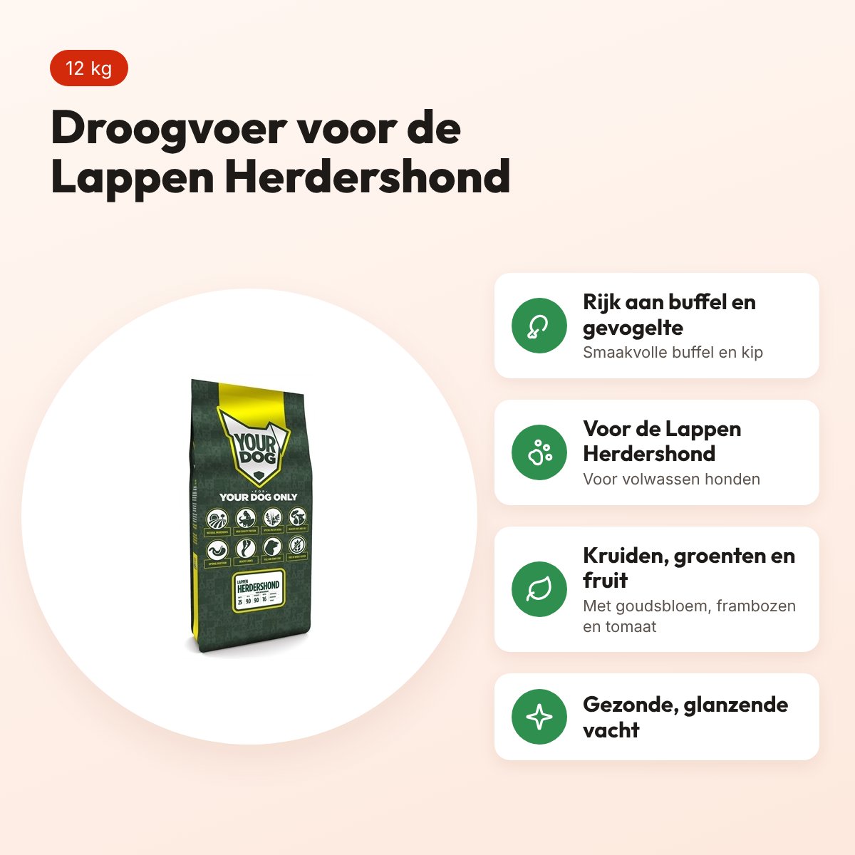 Yourdog hondenvoer Lappen Herdershond Adult 12 kg – buffel en gevogelte – voordelen