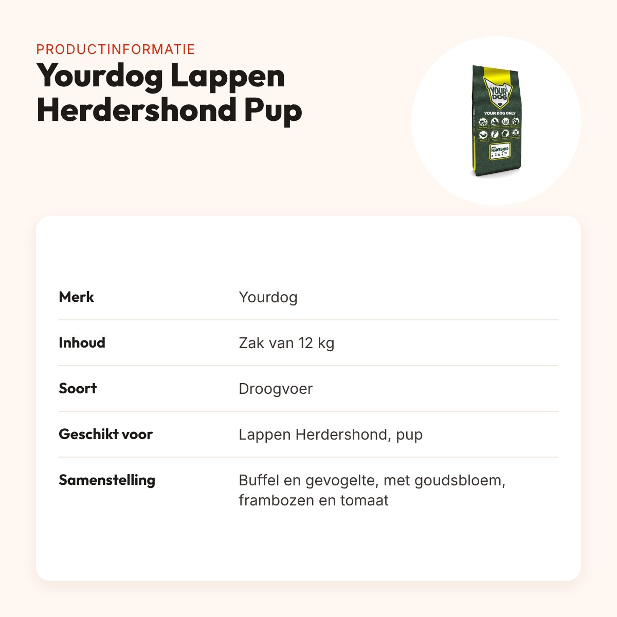 Yourdog hondenvoer Lappen Herdershond Pup 12 kg – buffel en gevogelte – productinformatie