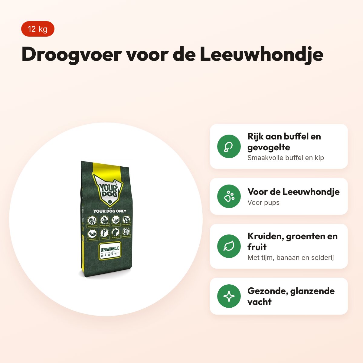 Yourdog hondenvoer Leeuwhondje Pup 12 kg – buffel en gevogelte – voordelen