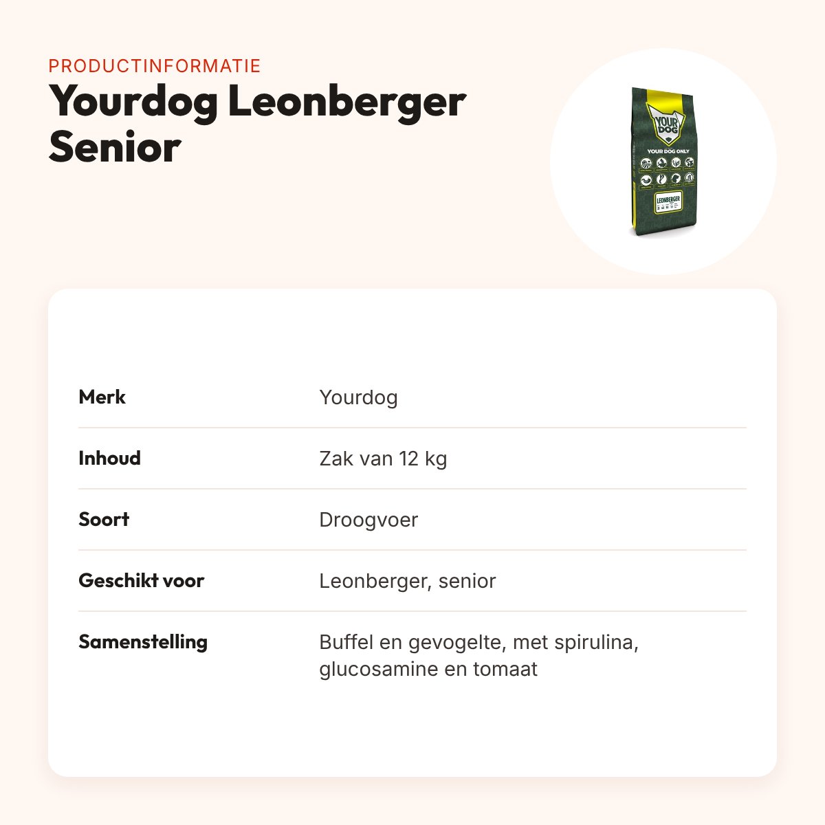 Yourdog hondenvoer Leonberger Senior 12 kg – buffel en gevogelte – productinformatie
