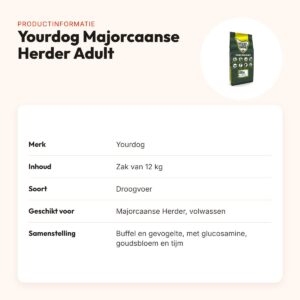 Yourdog hondenvoer Majorcaanse Herder Adult 12 kg – buffel en gevogelte – productinformatie