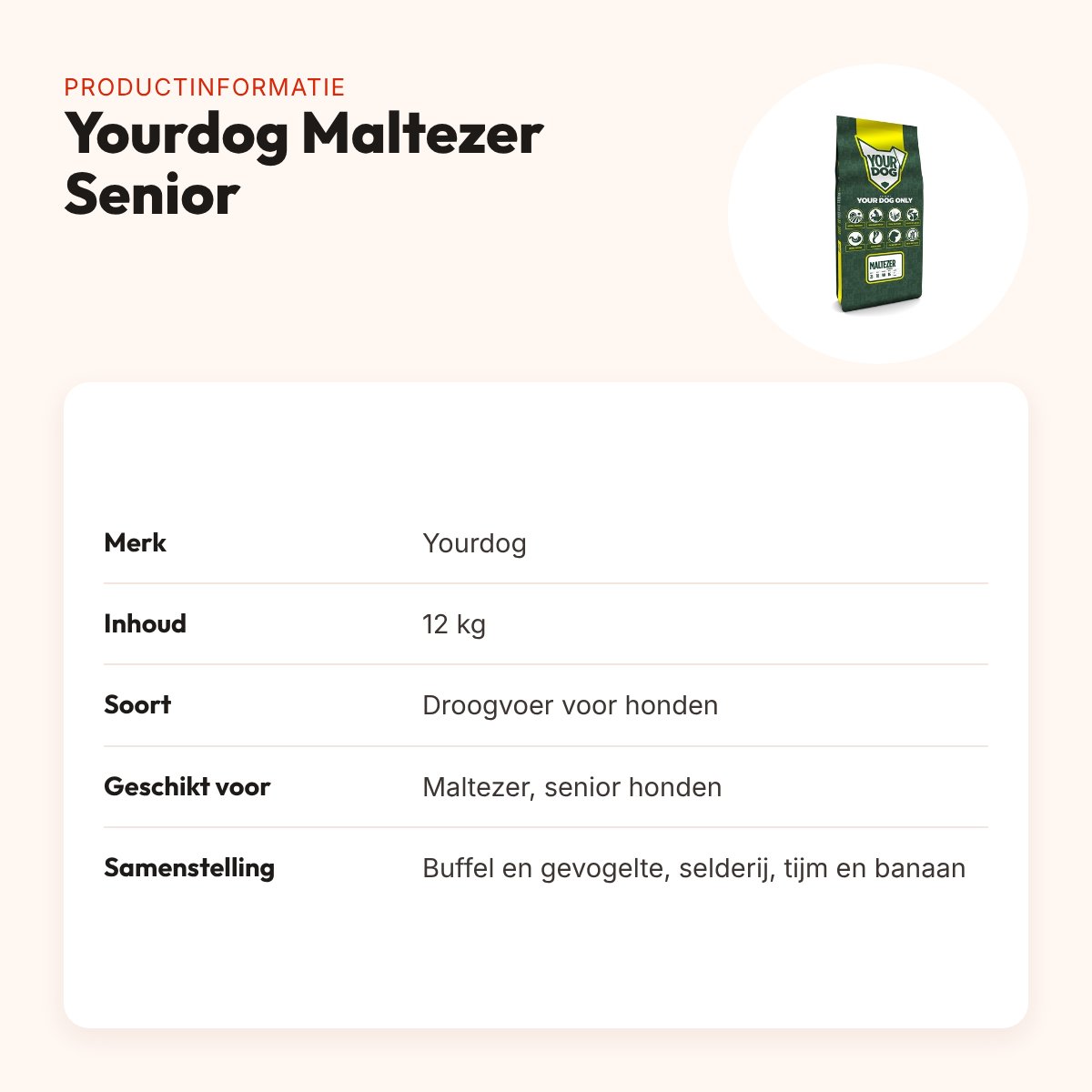 Yourdog hondenvoer Maltezer Senior 12 kg – buffel en gevogelte – productinformatie