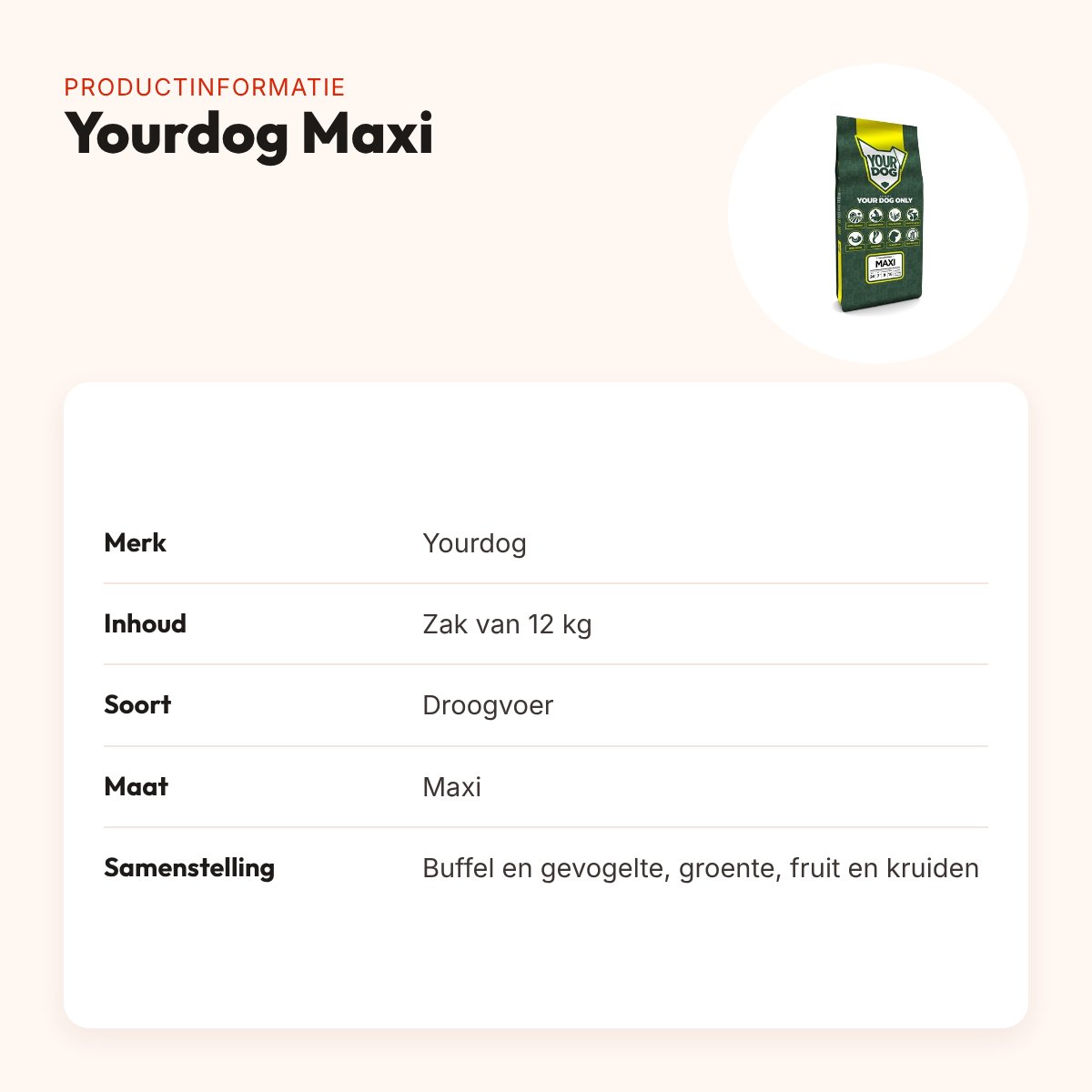 Yourdog hondenvoer Maxi 12 kg – buffel en gevogelte – productinformatie