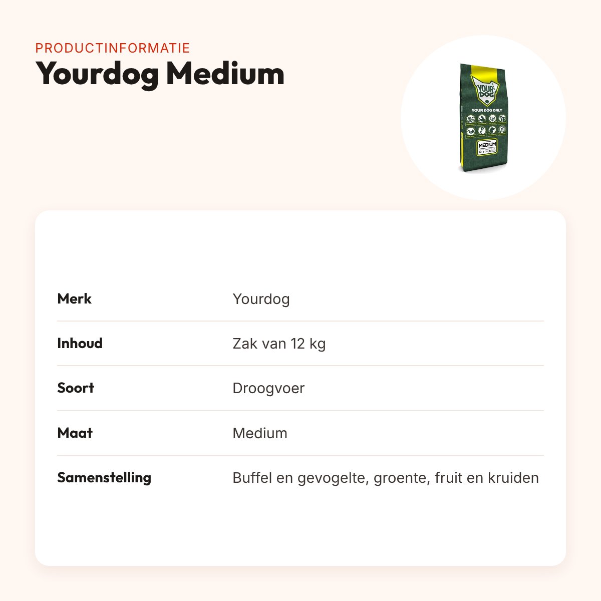 Yourdog hondenvoer Medium 12 kg – buffel en gevogelte – productinformatie