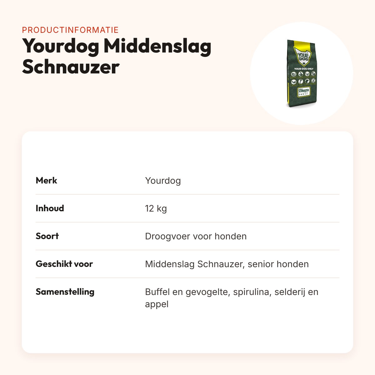 Yourdog hondenvoer Middenslag Schnauzer Senior 12 kg – buffel en gevogelte – productinformatie
