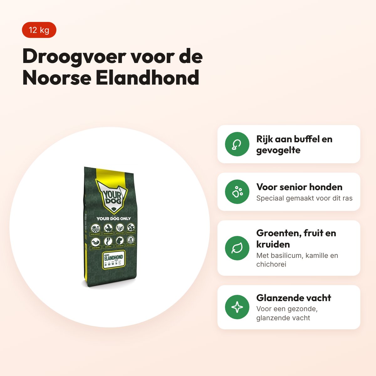 Yourdog hondenvoer Noorse Elandhond Senior 12 kg – buffel en gevogelte – voordelen