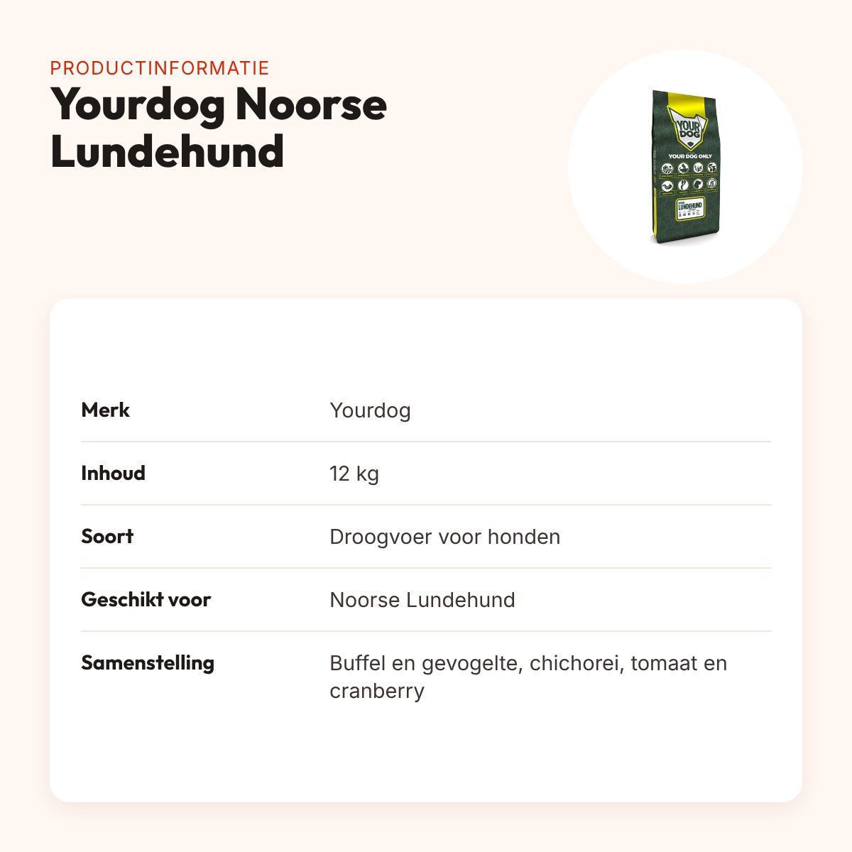 Yourdog hondenvoer Noorse Lundehund 12 kg – buffel en gevogelte – productinformatie