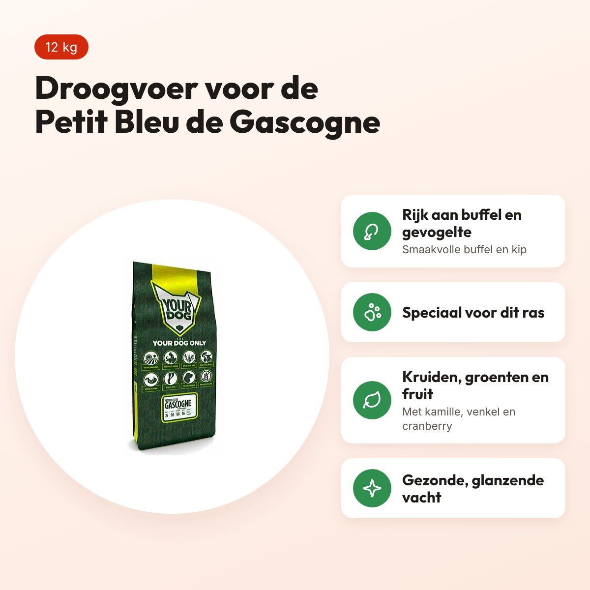 Yourdog hondenvoer Petit Bleu de Gascogne 12 kg – buffel en gevogelte – voordelen