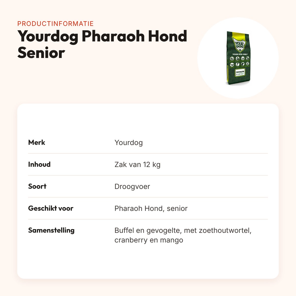 Yourdog hondenvoer Pharaoh Hond Senior 12 kg – buffel en gevogelte – productinformatie