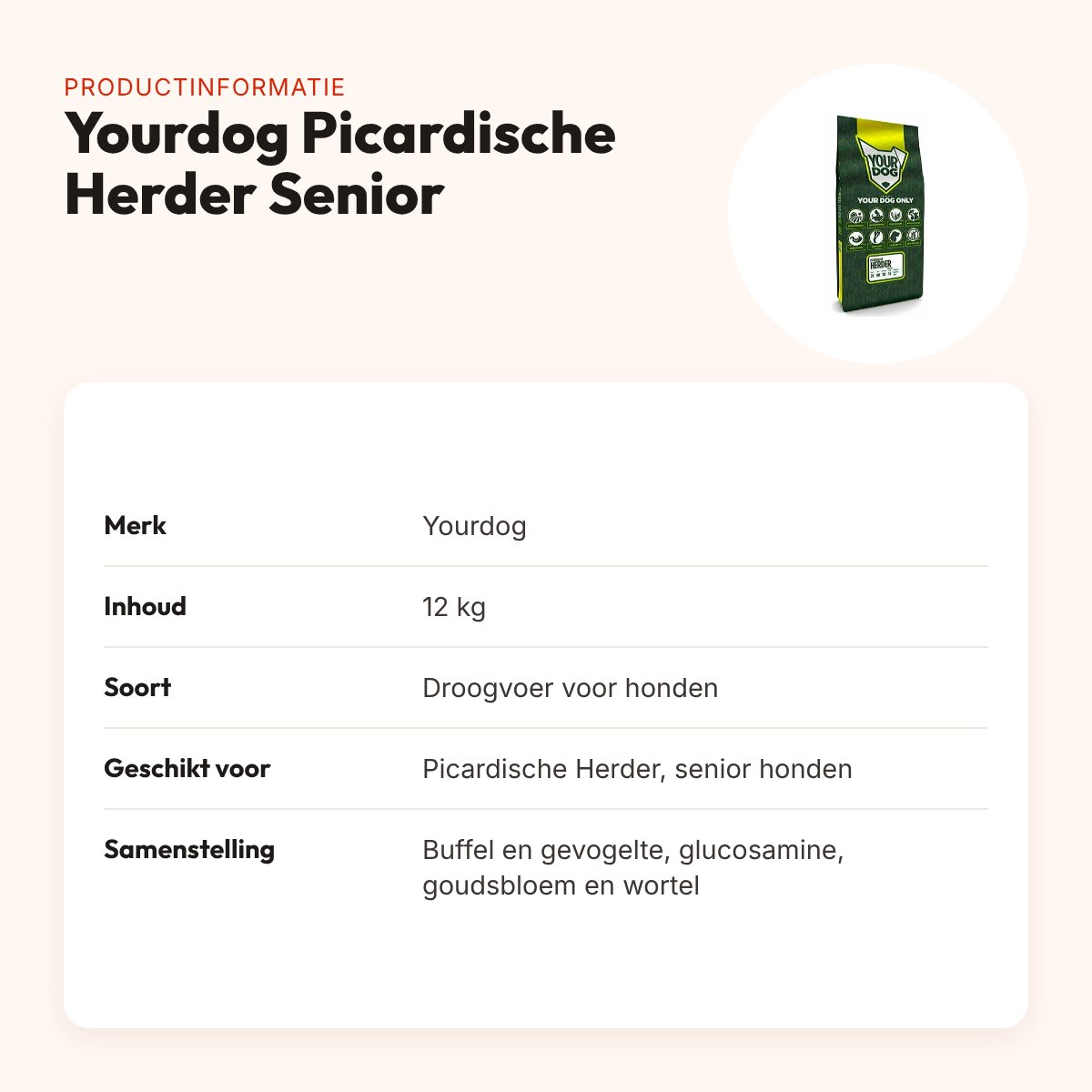 Yourdog hondenvoer Picardische Herder Senior 12 kg – buffel en gevogelte – productinformatie