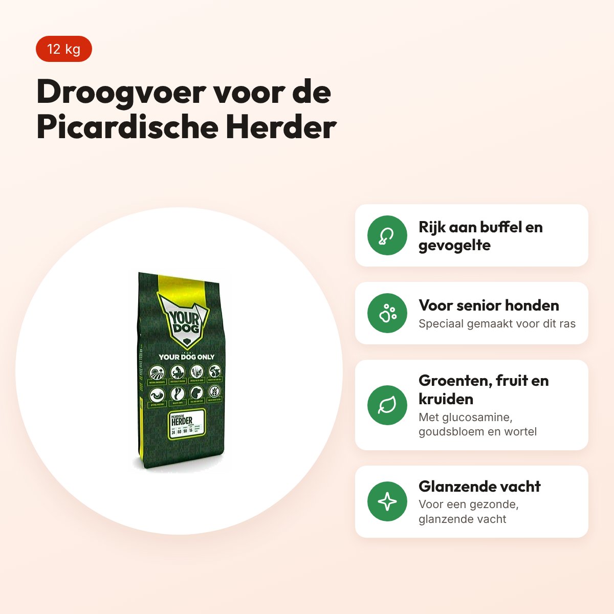 Yourdog hondenvoer Picardische Herder Senior 12 kg – buffel en gevogelte – voordelen