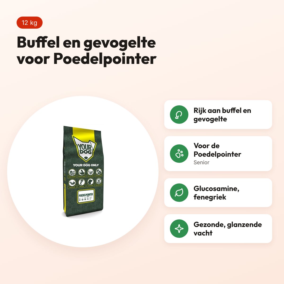 Yourdog hondenvoer Poedelpointer Senior 12 kg – buffel en gevogelte – voordelen
