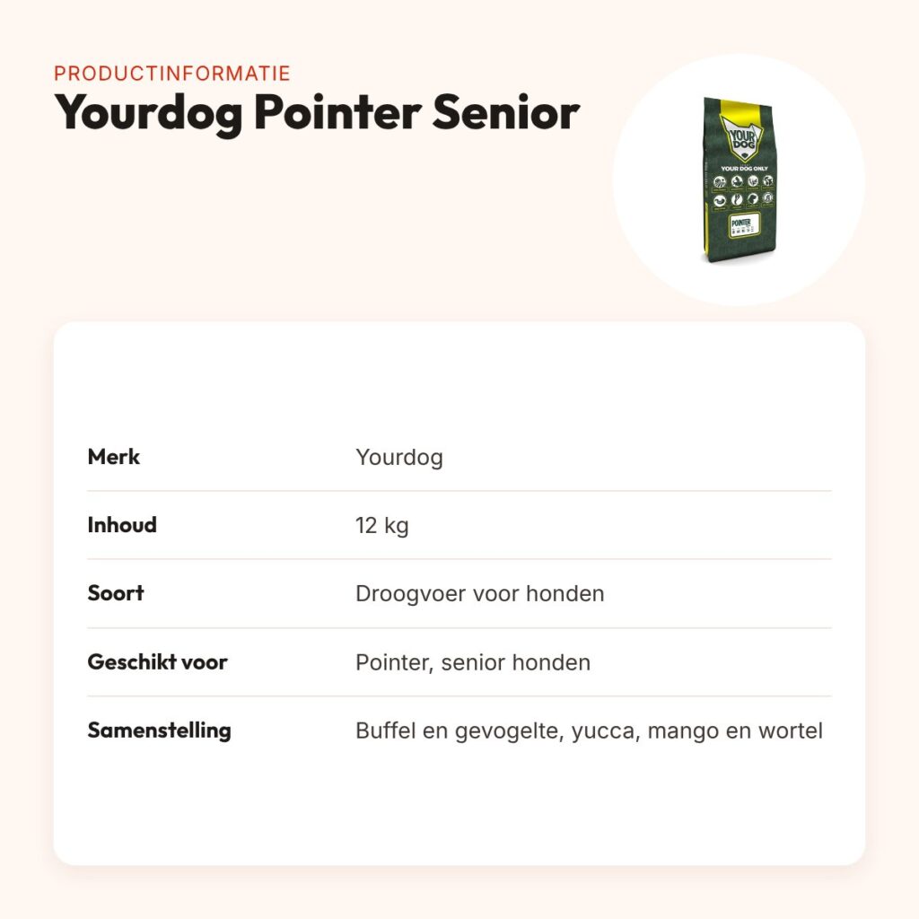 Yourdog hondenvoer Pointer Senior 12 kg – buffel en gevogelte – productinformatie
