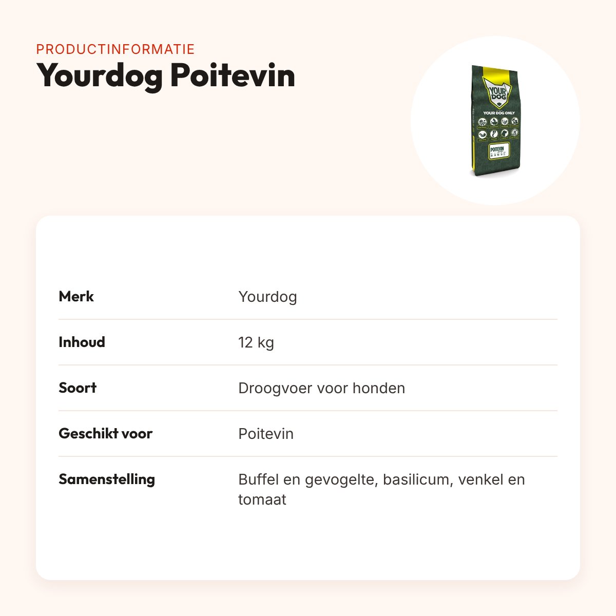 Yourdog hondenvoer Poitevin 12 kg – buffel en gevogelte – productinformatie