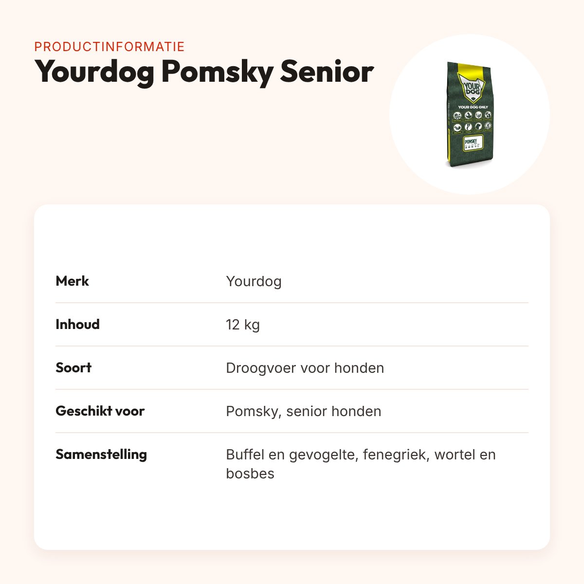 Yourdog hondenvoer Pomsky Senior 12 kg – buffel en gevogelte – productinformatie