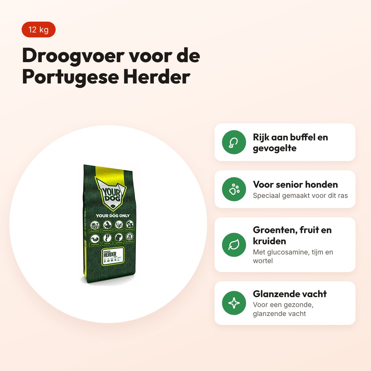 Yourdog hondenvoer Portugese Herder Senior 12 kg – buffel en gevogelte – voordelen