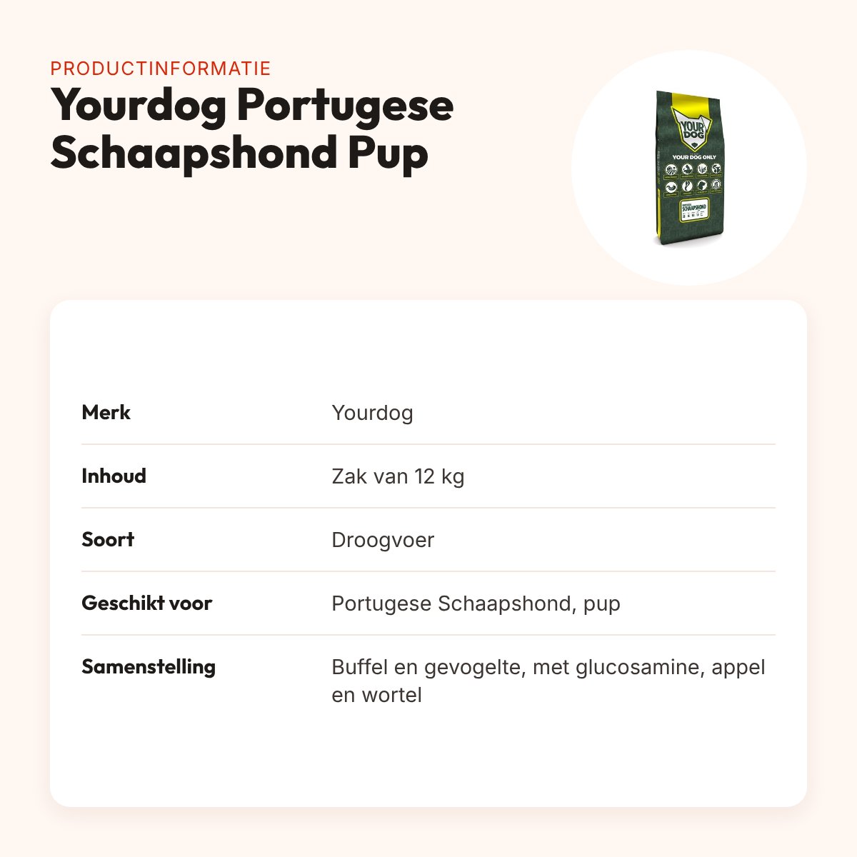 Yourdog hondenvoer Portugese Schaapshond Pup 12 kg – buffel en gevogelte – productinformatie