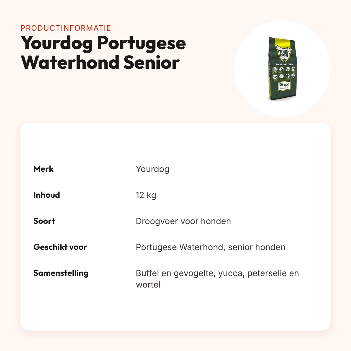 Yourdog hondenvoer Portugese Waterhond Senior 12 kg – buffel en gevogelte – productinformatie
