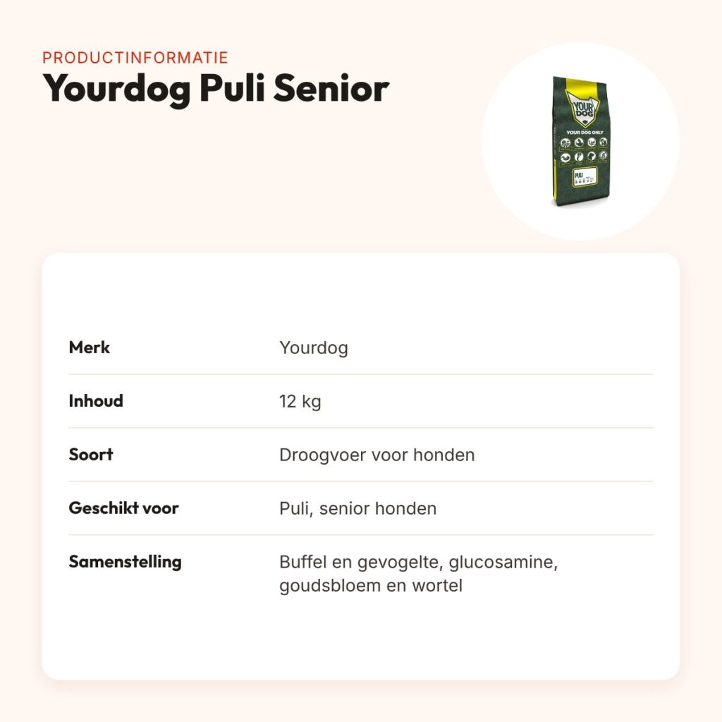Yourdog hondenvoer Puli Senior 12 kg – buffel en gevogelte – productinformatie
