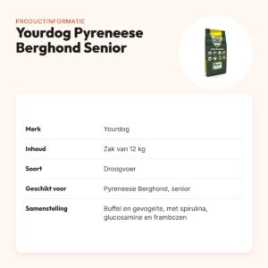 Yourdog hondenvoer Pyreneese Berghond Senior 12 kg – buffel en gevogelte – productinformatie