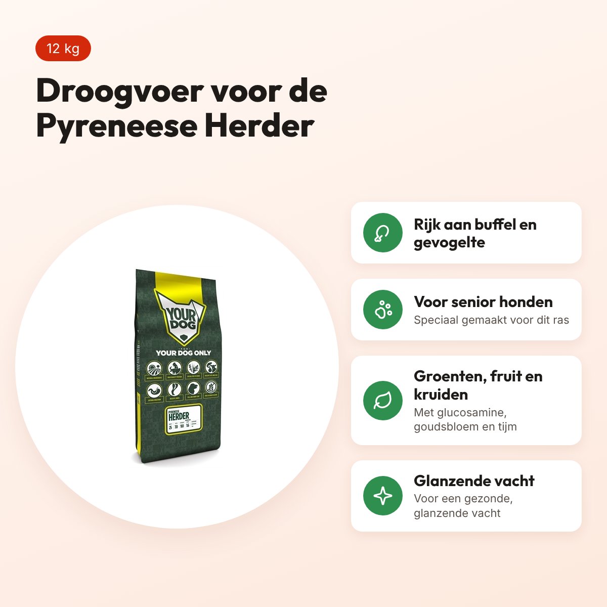 Yourdog hondenvoer Pyreneese Herder Senior 12 kg – buffel en gevogelte – voordelen
