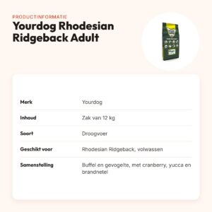 Yourdog hondenvoer Rhodesian Ridgeback Adult 12 kg – buffel en gevogelte – productinformatie