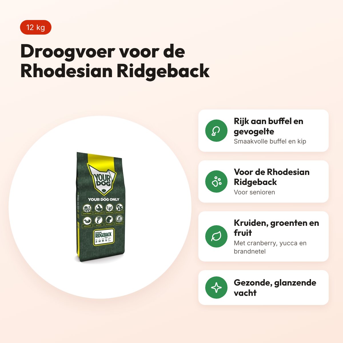 Yourdog hondenvoer Rhodesian Ridgeback Senior 12 kg – buffel en gevogelte – voordelen