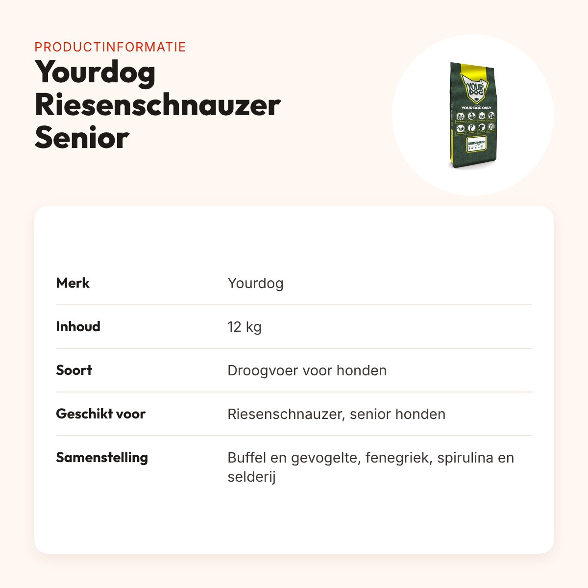 Yourdog hondenvoer Riesenschnauzer Senior 12 kg – buffel en gevogelte – productinformatie