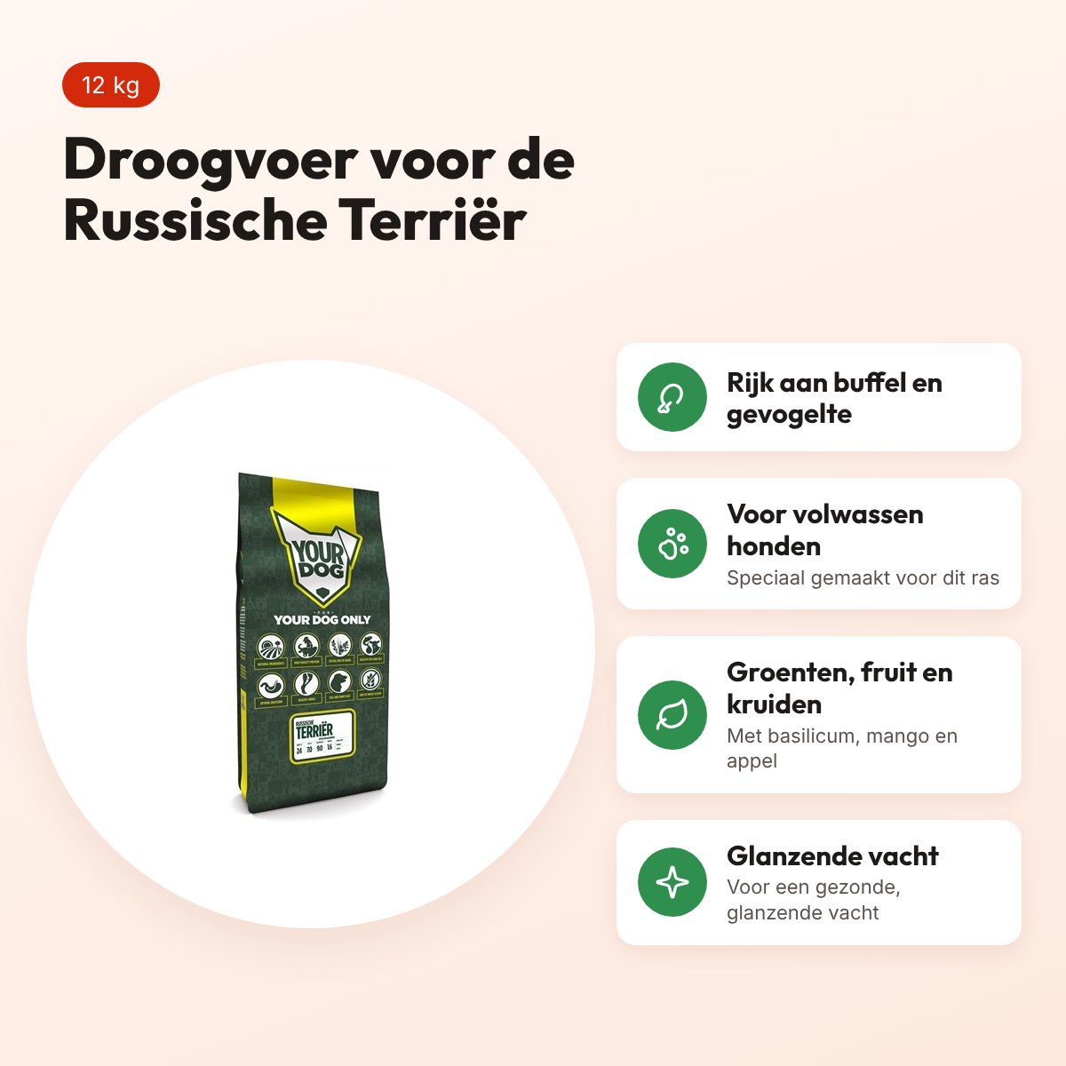 Yourdog hondenvoer Russische Terriër Adult 12 kg – buffel en gevogelte – voordelen