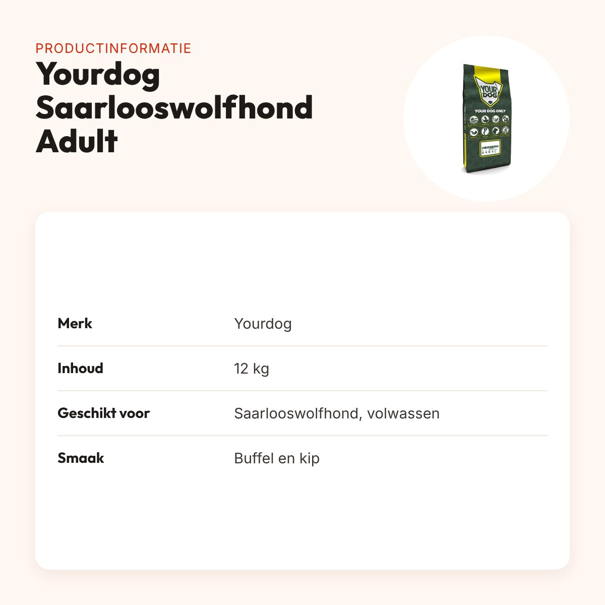 Yourdog hondenvoer Saarlooswolfhond Adult 12 kg – buffel en kip – productinformatie