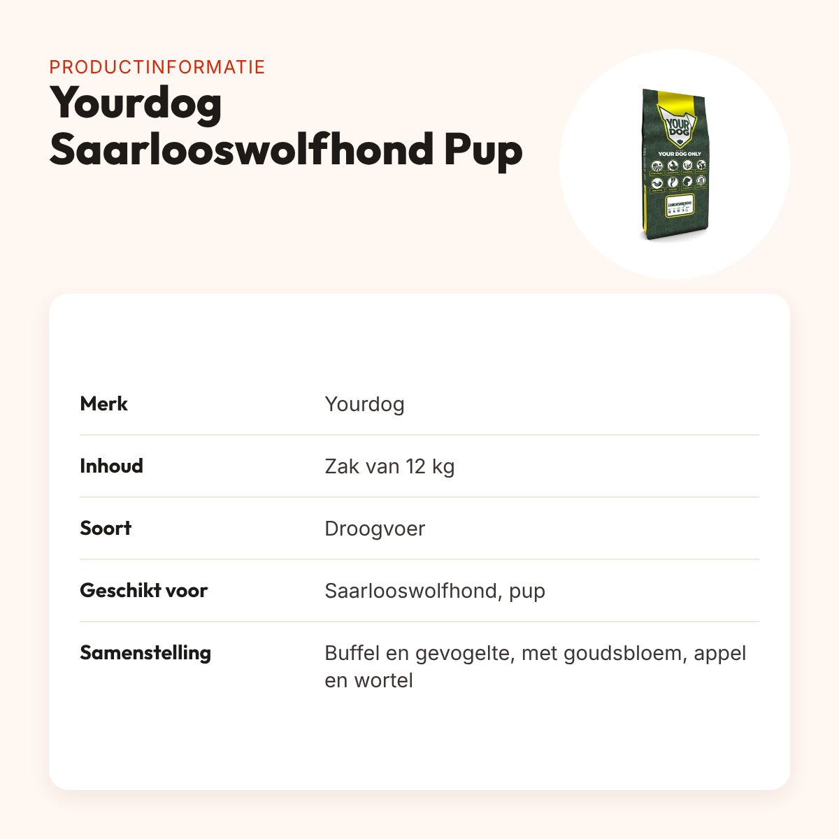 Yourdog hondenvoer Saarlooswolfhond Pup 12 kg – buffel en gevogelte – productinformatie
