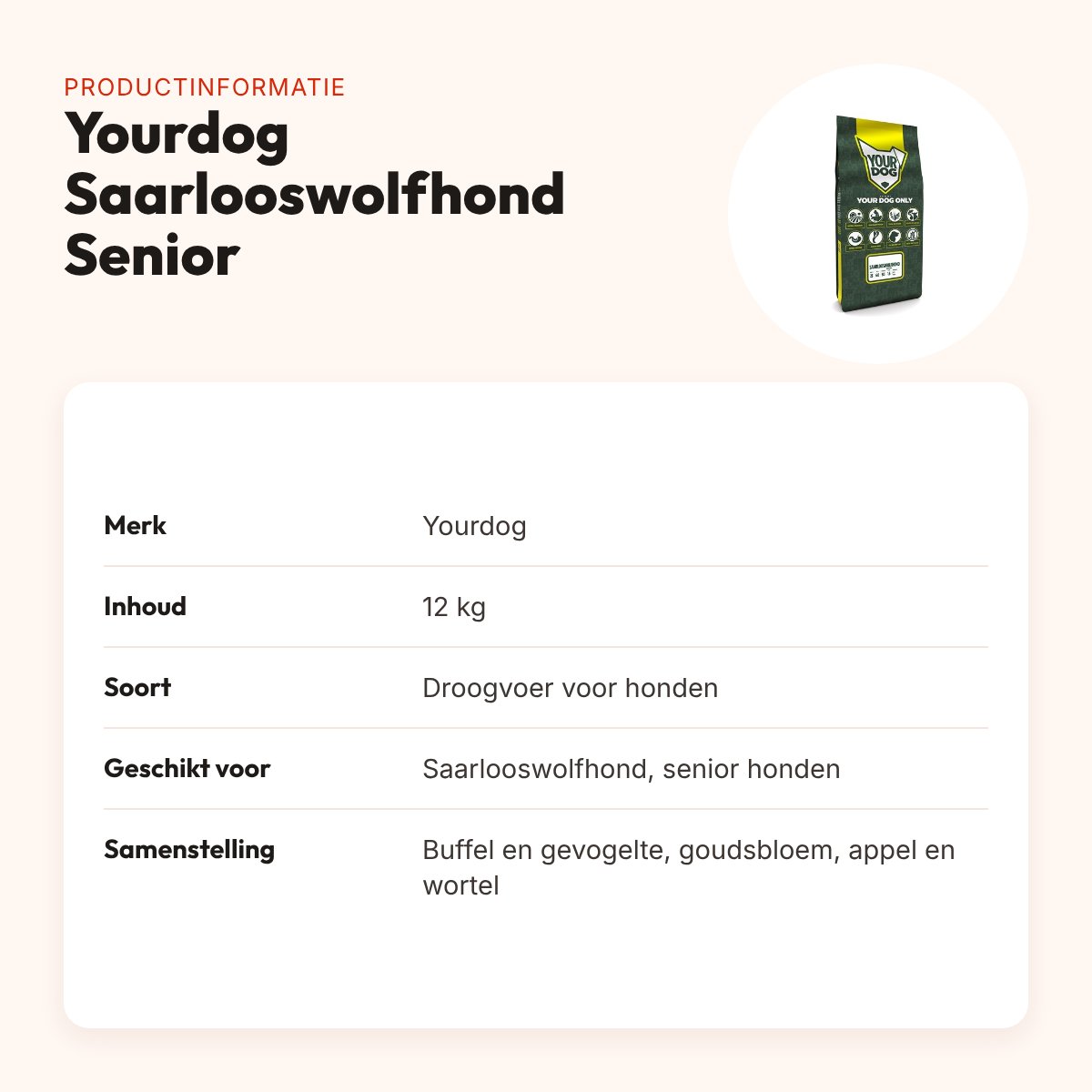 Yourdog hondenvoer Saarlooswolfhond Senior 12 kg – buffel en gevogelte – productinformatie