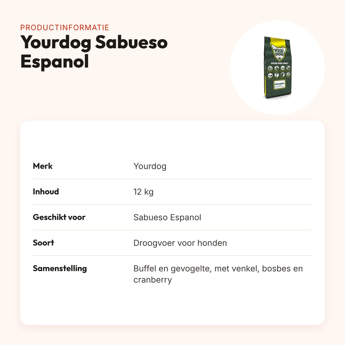 Yourdog hondenvoer Sabueso Espanol 12 kg – buffel en gevogelte – productinformatie