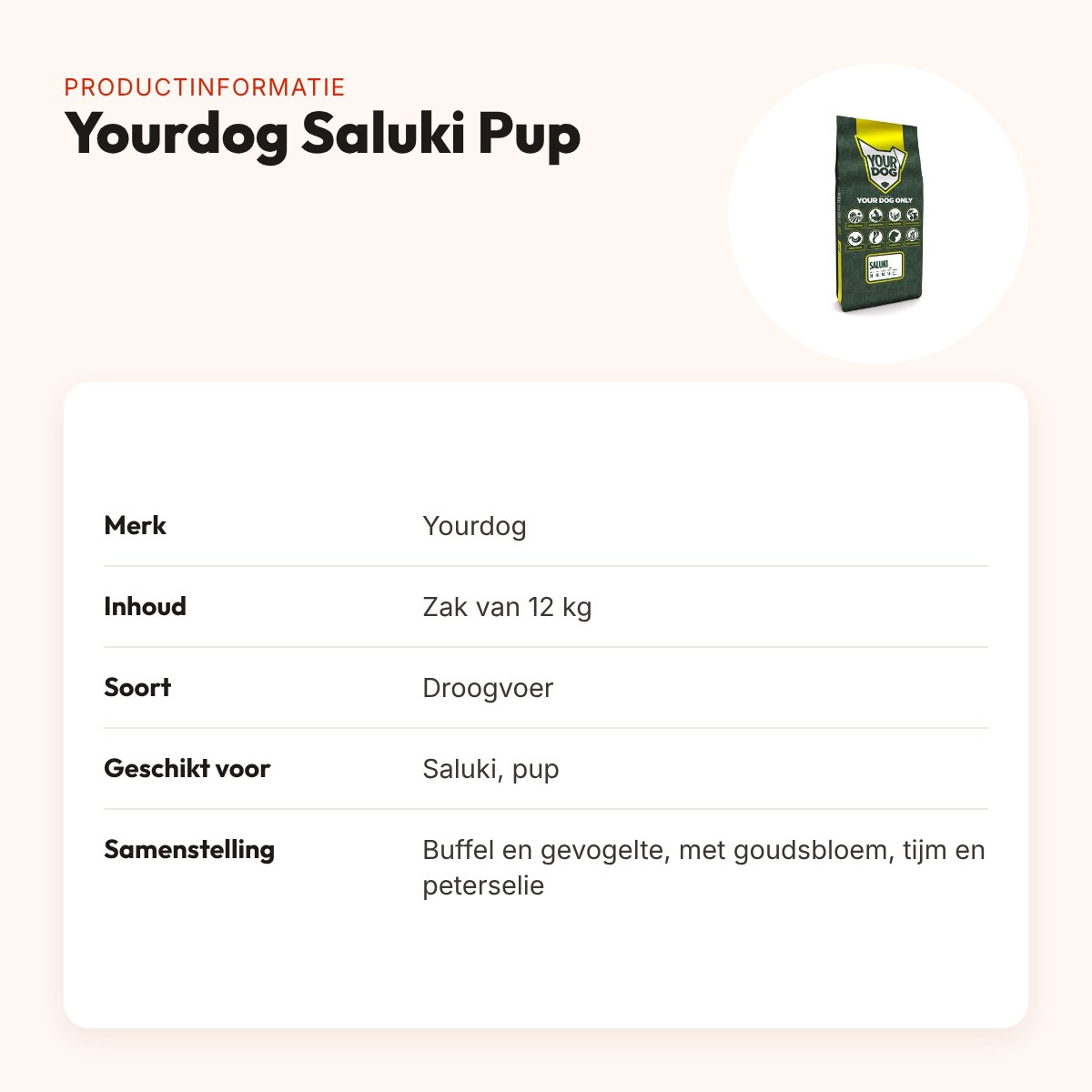 Yourdog hondenvoer Saluki Pup 12 kg – buffel en gevogelte – productinformatie