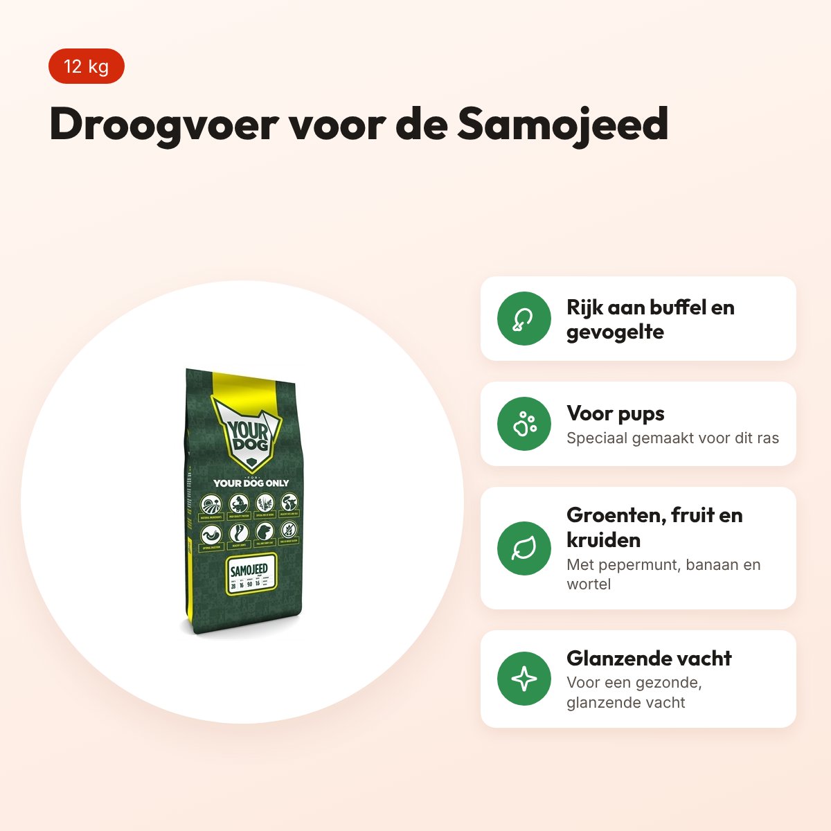 Yourdog hondenvoer Samojeed Pup 12 kg – buffel en gevogelte – voordelen