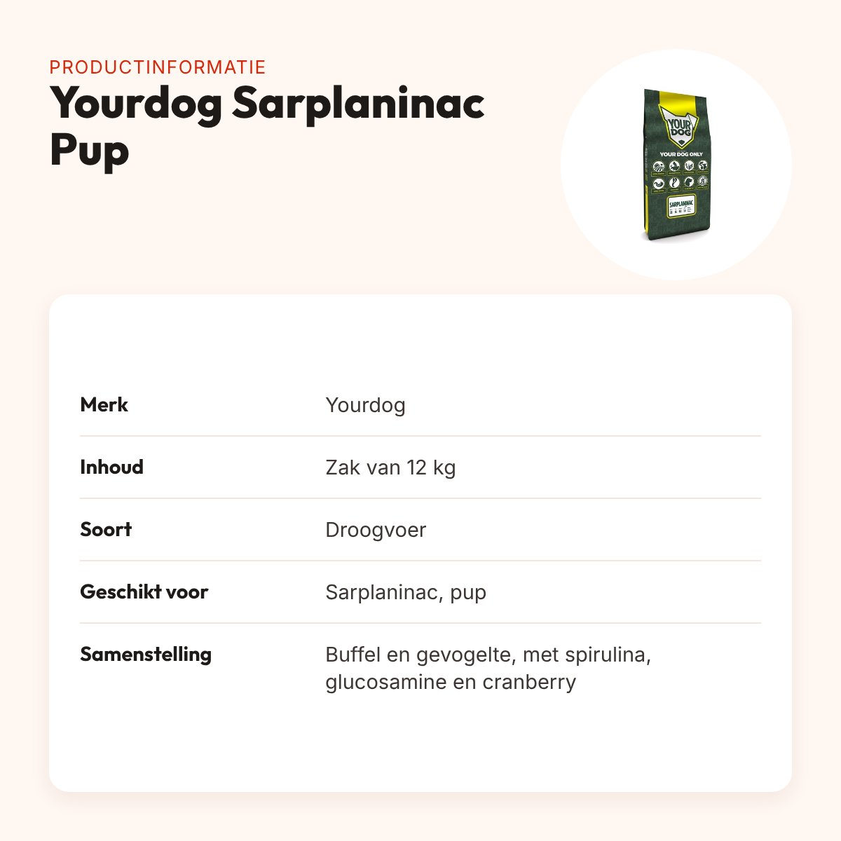 Yourdog hondenvoer Sarplaninac Pup 12 kg – buffel en gevogelte – productinformatie
