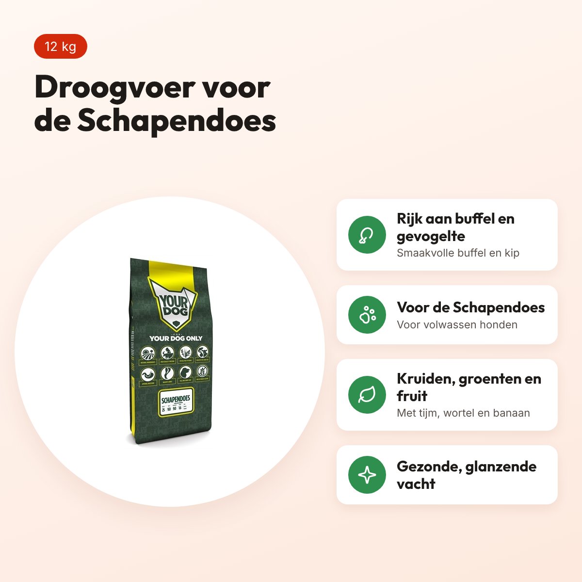 Yourdog hondenvoer Schapendoes Adult 12 kg – buffel en gevogelte – voordelen