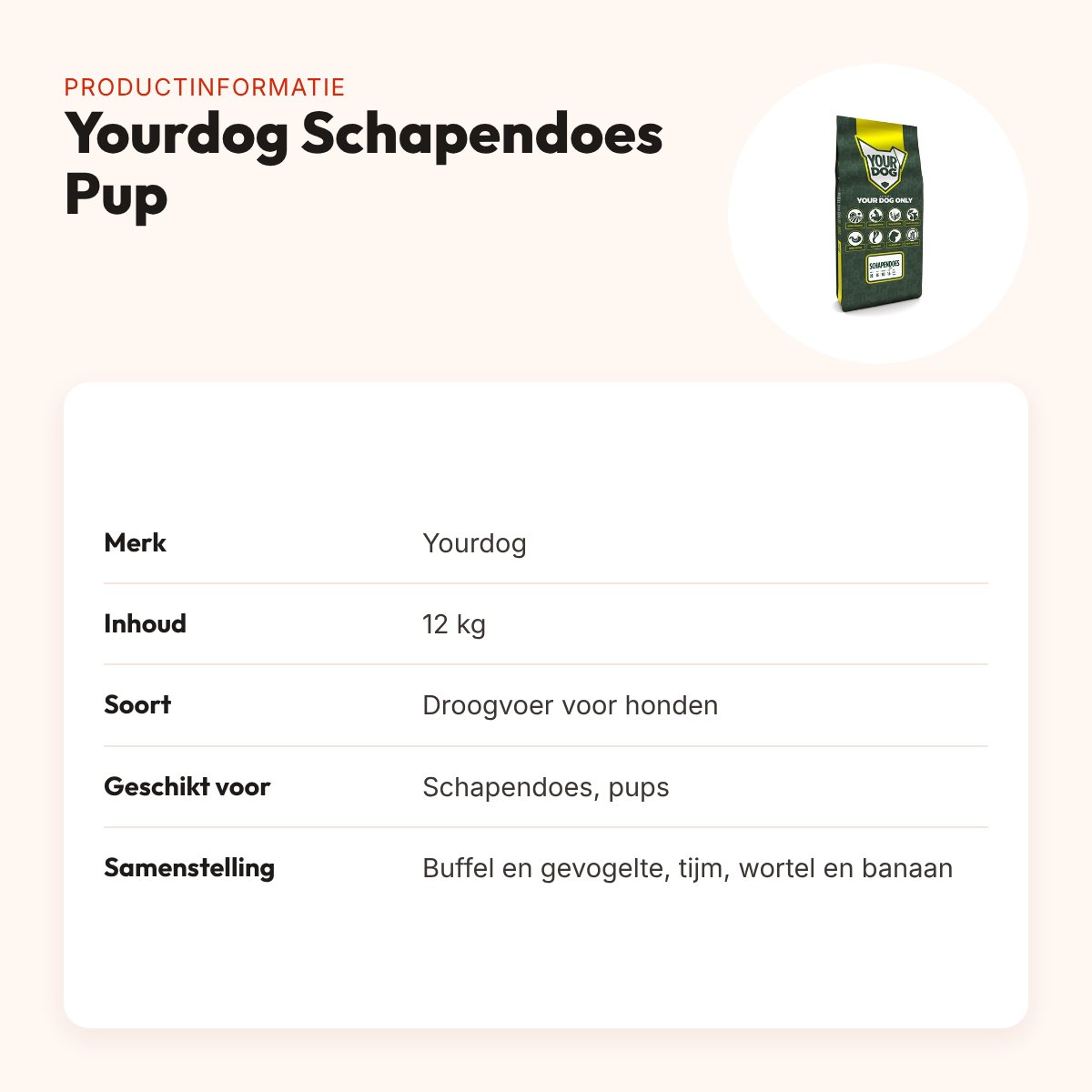 Yourdog hondenvoer Schapendoes Pup 12 kg – buffel en gevogelte – productinformatie
