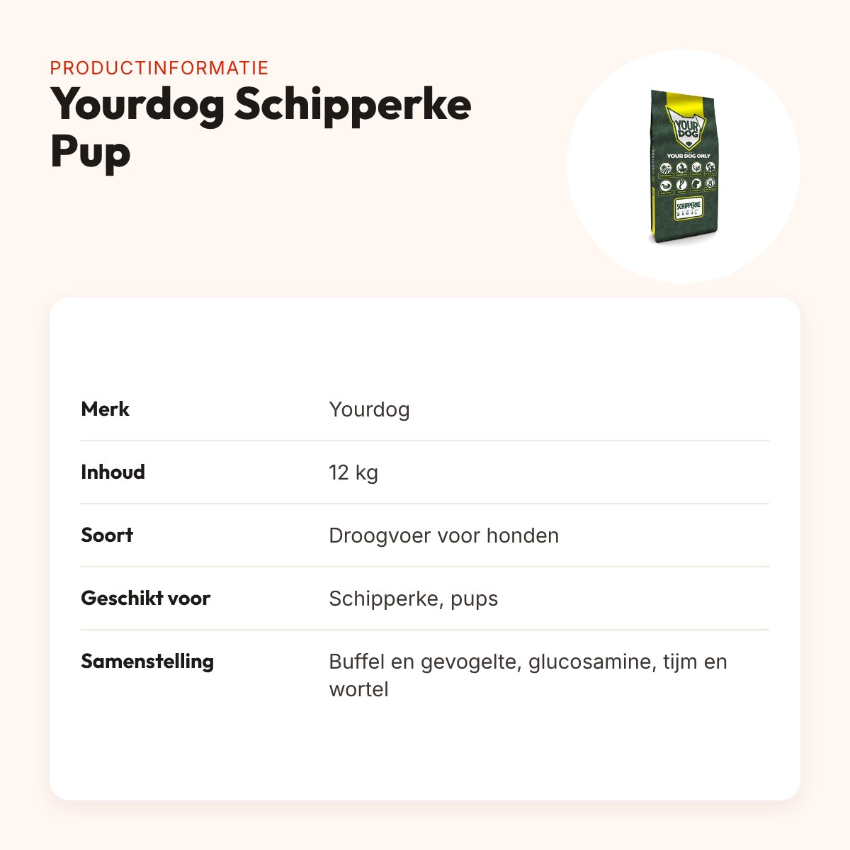 Yourdog hondenvoer Schipperke Pup 12 kg – buffel en gevogelte – productinformatie