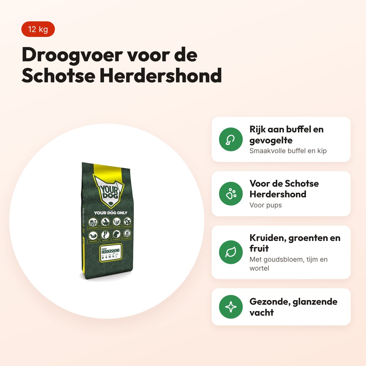 Yourdog hondenvoer Schotse Herdershond Pup 12 kg – buffel en gevogelte – voordelen